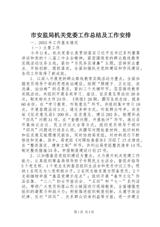 2024年市安监局机关党委工作总结及工作安排