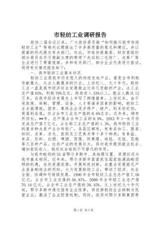 2024年市轻纺工业调研报告