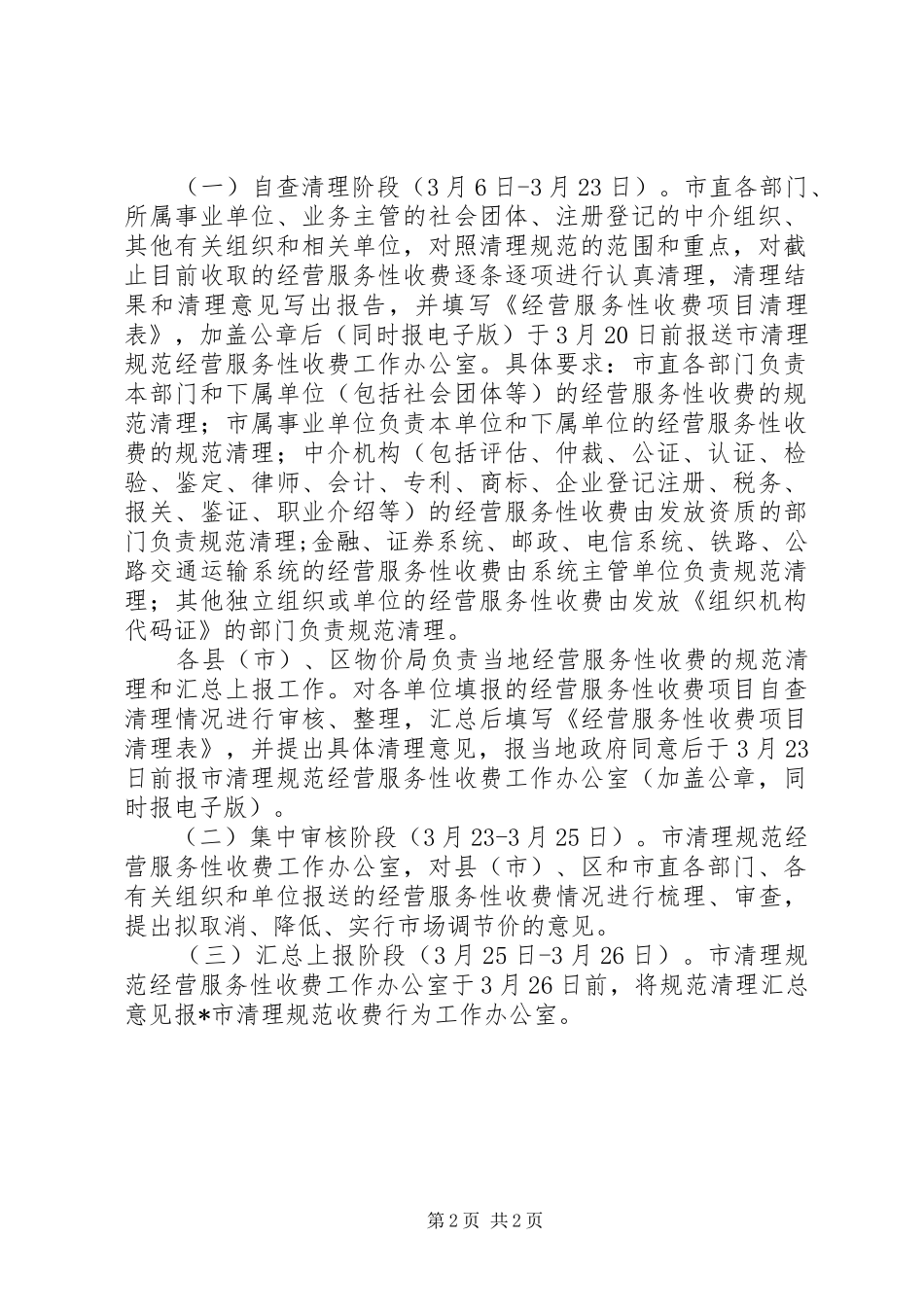 2024年市清理规范经营服务性收费工作方案_第2页