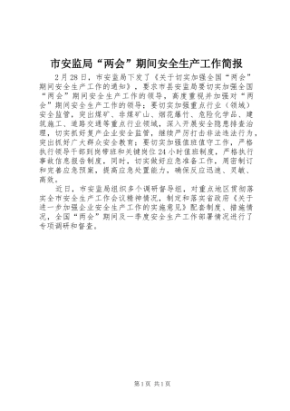 2024年市安监局两会期间安全生产工作简报