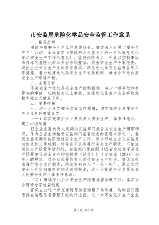 2024年市安监局危险化学品安全监管工作意见