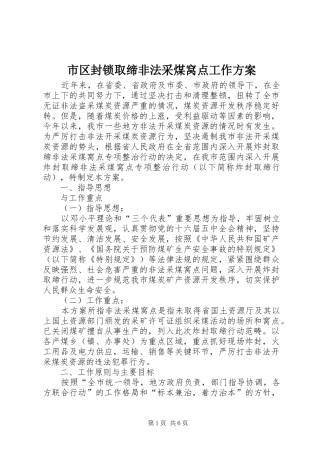 2024年市区封锁取缔非法采煤窝点工作方案