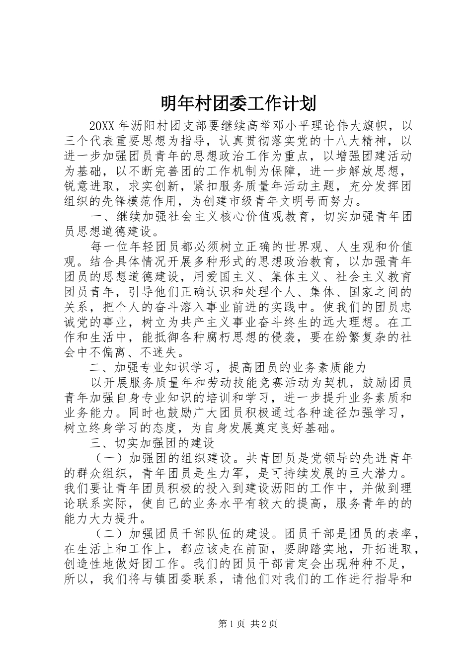 2024年明年村团委工作计划_第1页