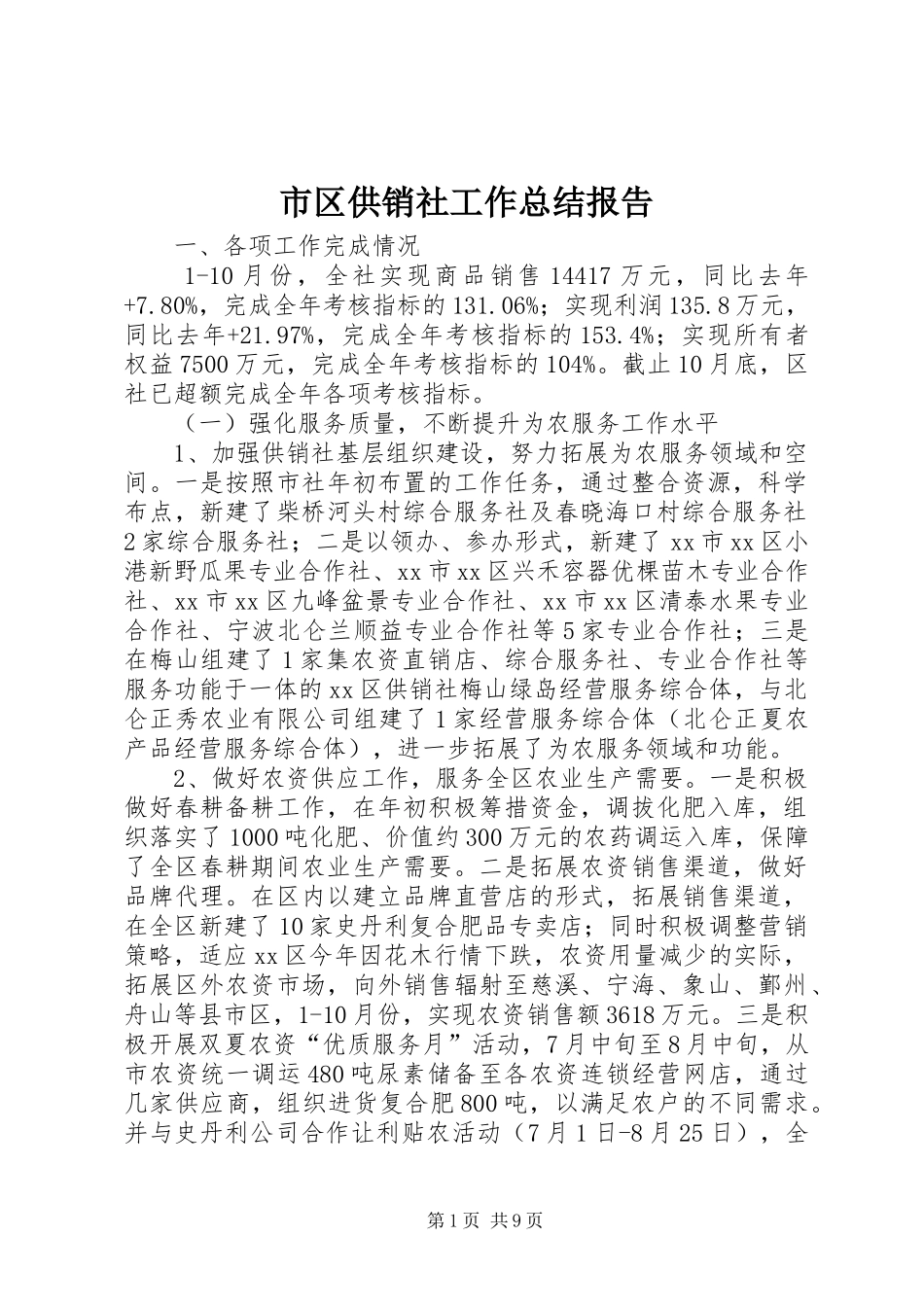 2024年市区供销社工作总结报告_第1页