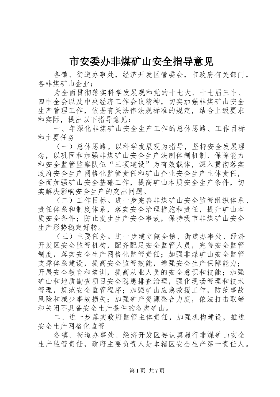 2024年市安委办非煤矿山安全指导意见_第1页