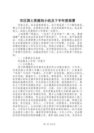 2024年市区国土资源局小结及下半年度部署
