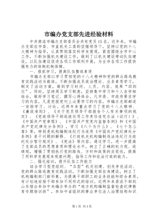 2024年市编办党支部先进经验材料