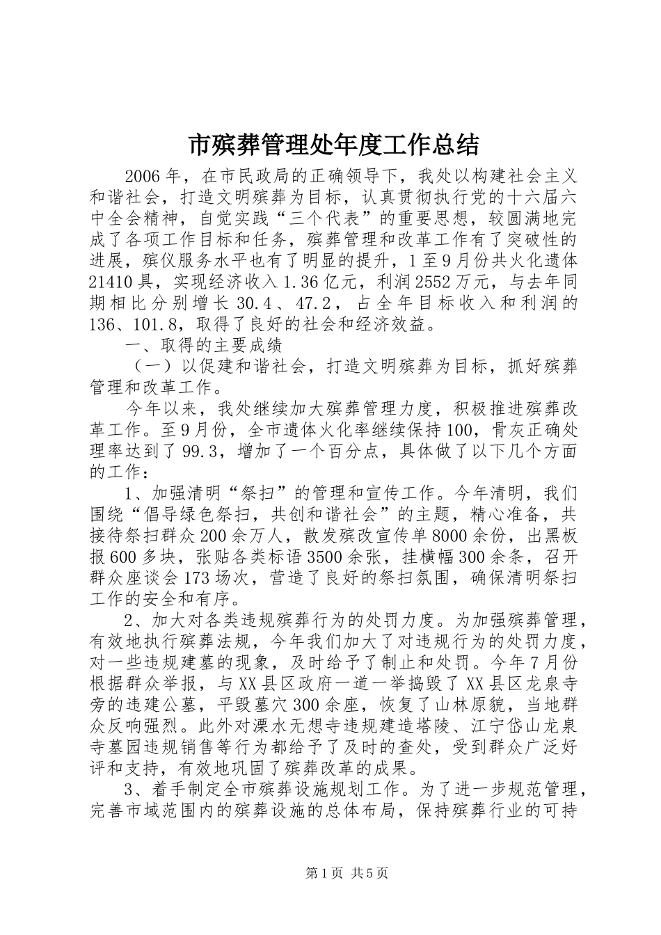 2024年市殡葬管理处年度工作总结_第1页