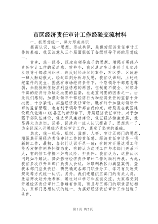 2024年市区经济责任审计工作经验交流材料
