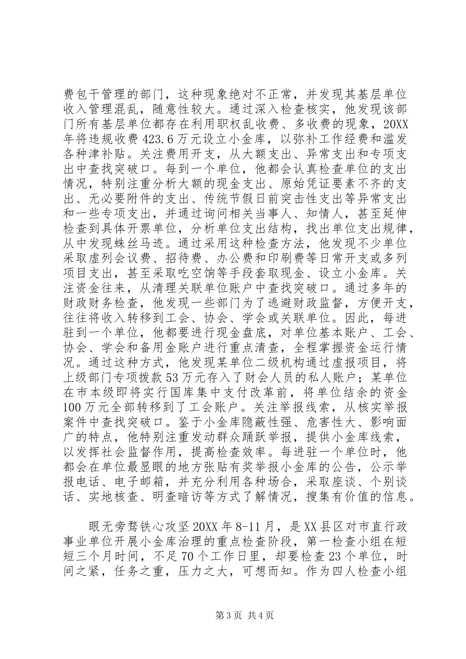 2024年市财政监督局小金库专项治理工作优秀个人事迹材料_第3页