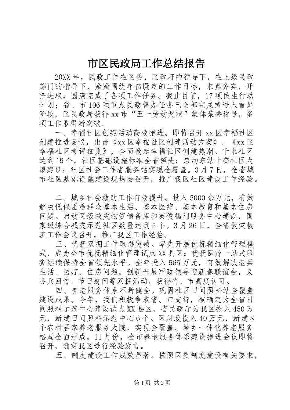 2024年市区民政局工作总结报告_第1页