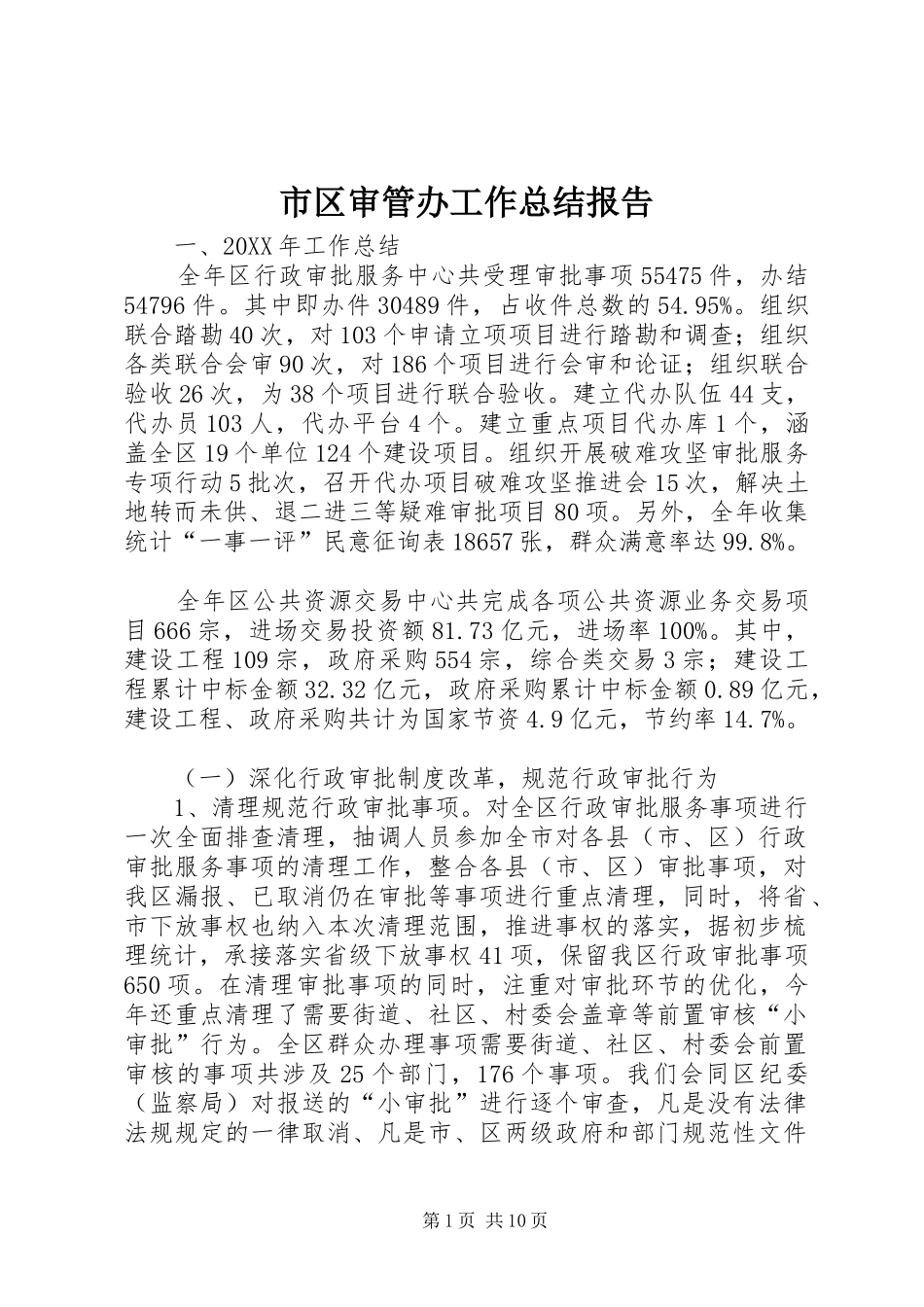 2024年市区审管办工作总结报告_第1页