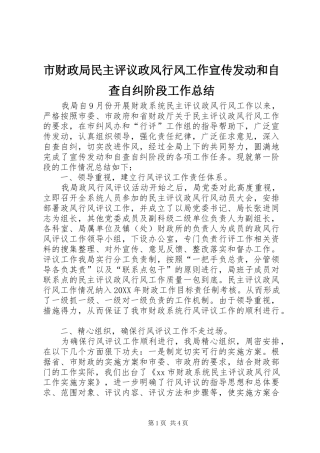 2024年市财政局民主评议政风行风工作宣传发动和自查自纠阶段工作总结