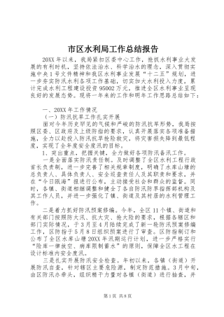 2024年市区水利局工作总结报告