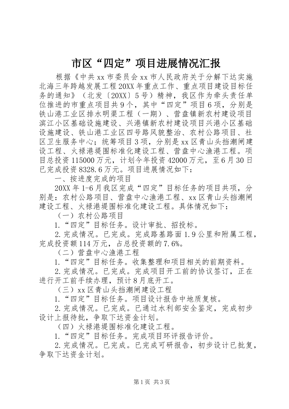 2024年市区四定项目进展情况汇报_第1页