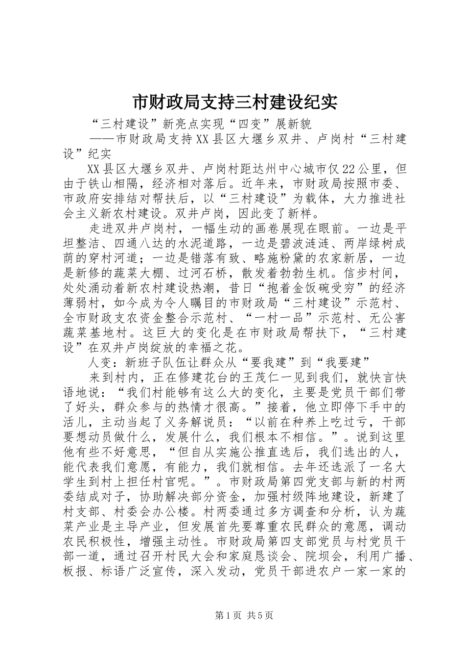 2024年市财政局支持三村建设纪实_第1页