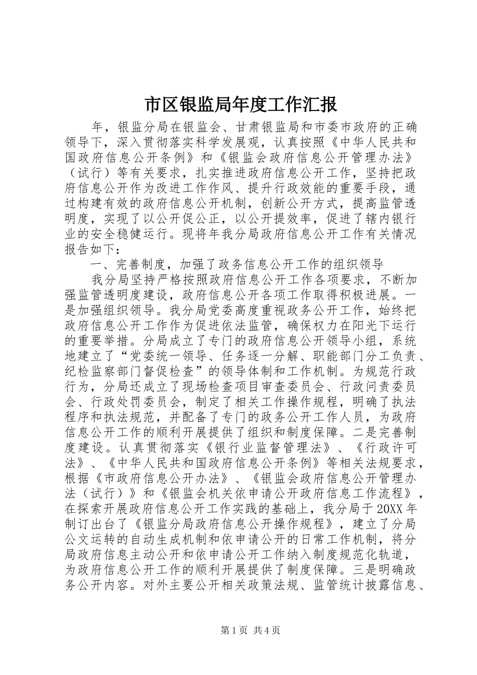 2024年市区银监局年度工作汇报_第1页