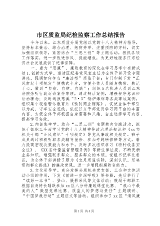 2024年市区质监局纪检监察工作总结报告