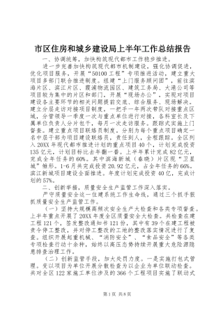 2024年市区住房和城乡建设局上半年工作总结报告