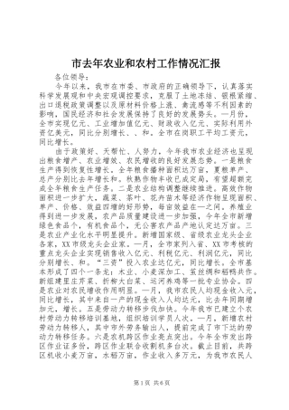 2024年市去年农业和农村工作情况汇报