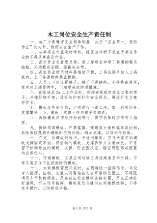 2024年木工岗位安全生产责任制