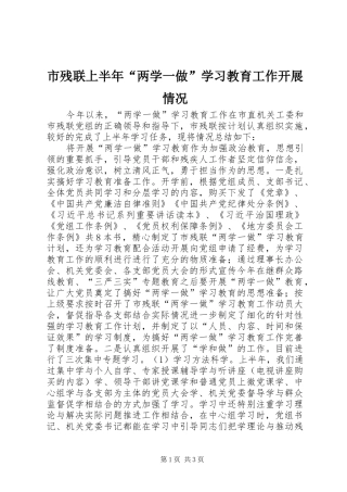 2024年市残联上半年两学一做学习教育工作开展情况