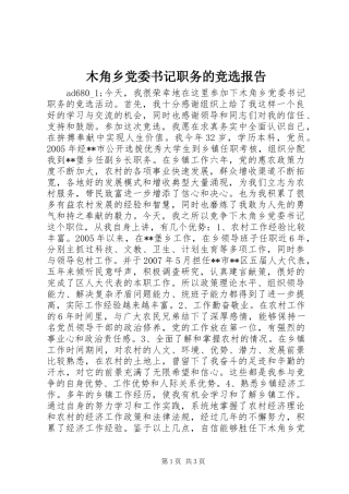 2024年木角乡党委书记职务的竞选报告