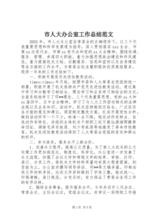 2024年市人大办公室工作总结范文