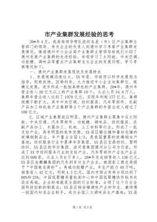 2024年市产业集群发展经验的思考