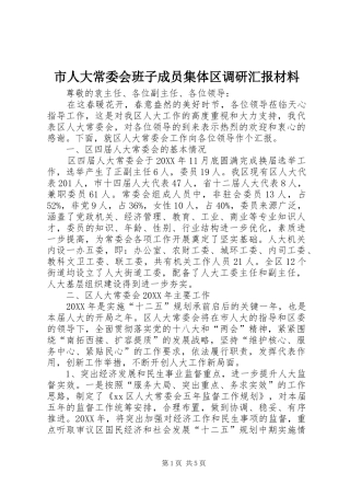 2024年市人大常委会班子成员集体区调研汇报材料