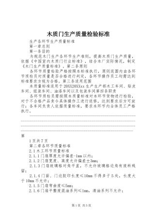 2024年木质门生产质量检验标准