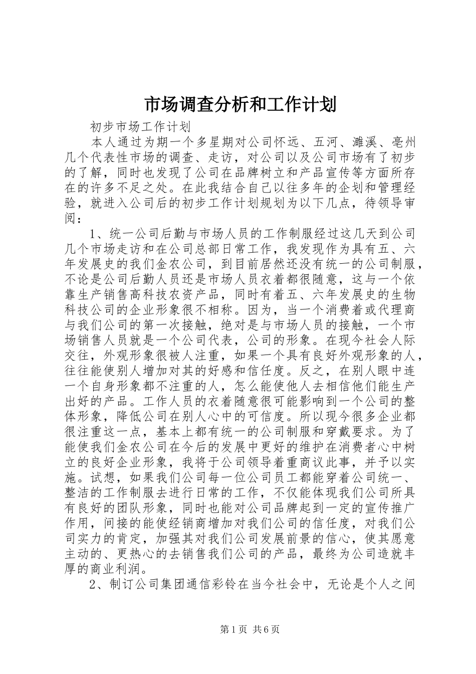 2024年市场调查分析和工作计划_第1页