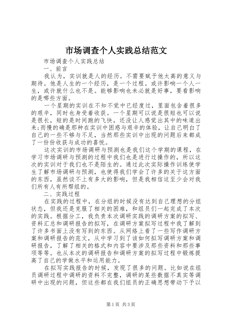 2024年市场调查个人实践总结范文_第1页