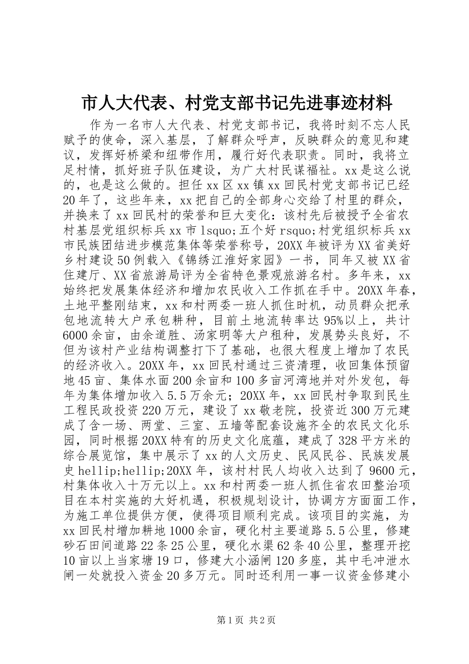 2024年市人大代表村党支部书记先进事迹材料_第1页