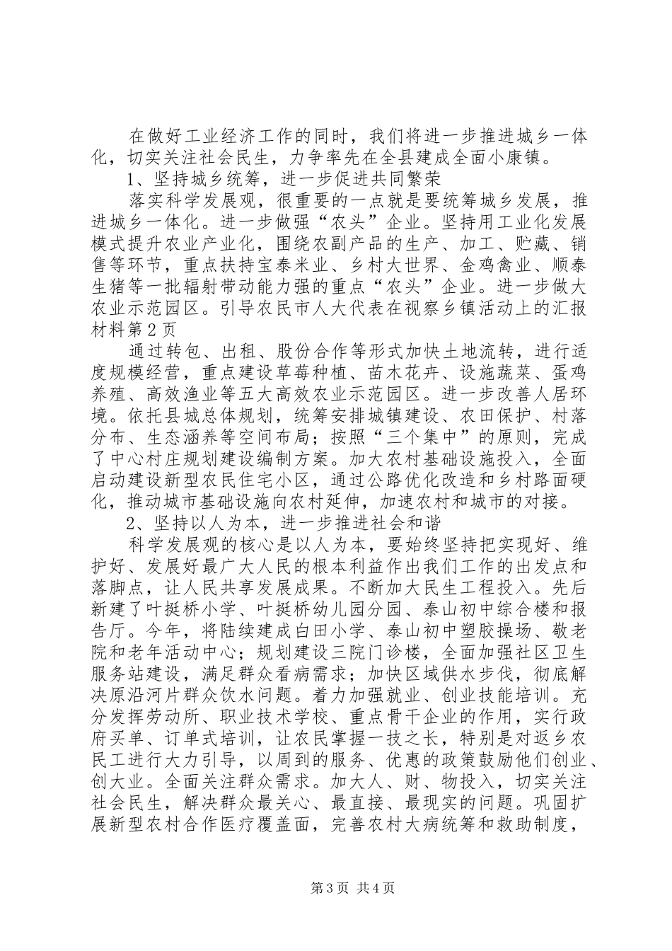 2024年市人大代表在视察乡镇活动上的汇报材料_第3页