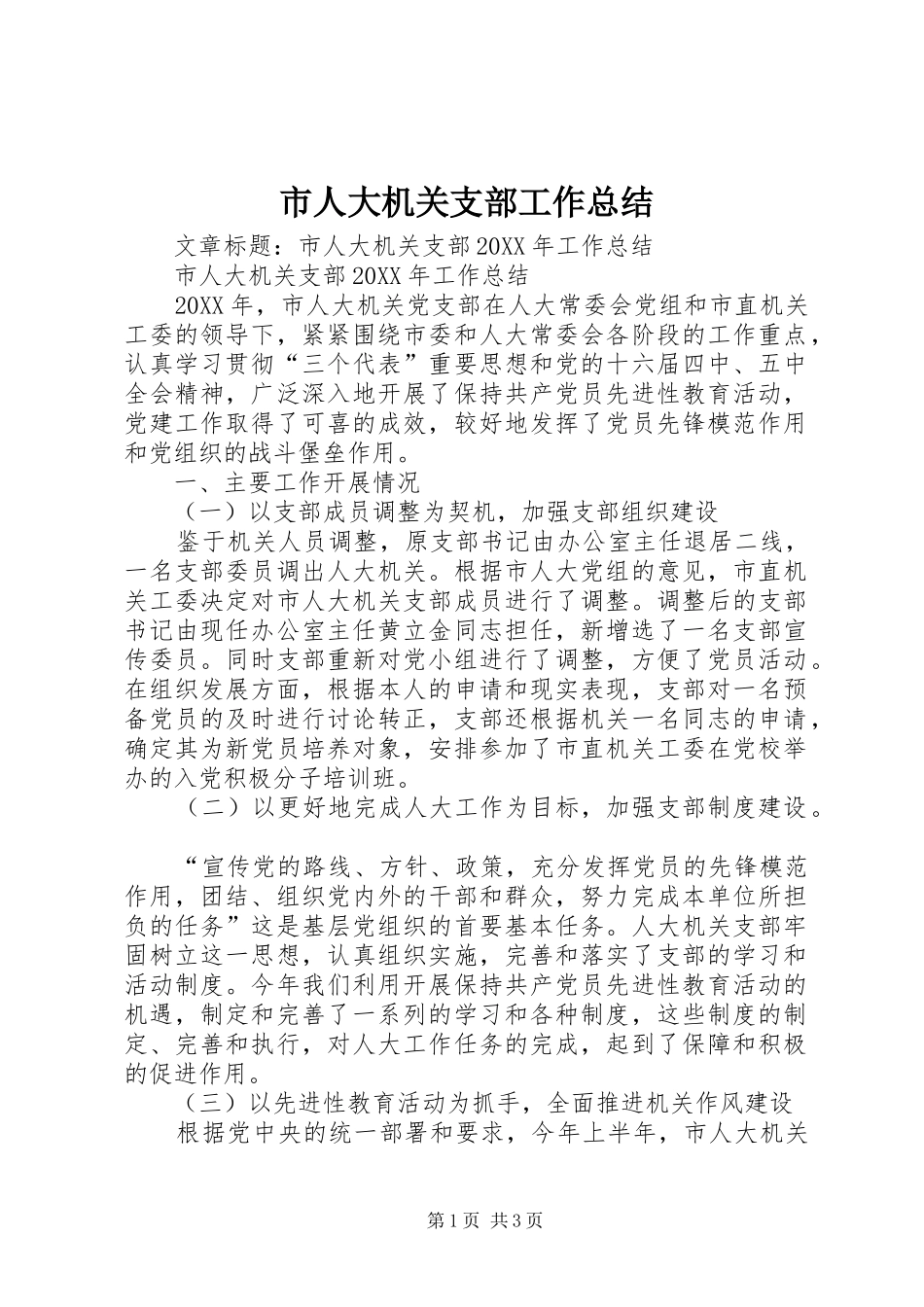 2024年市人大机关支部工作总结_第1页