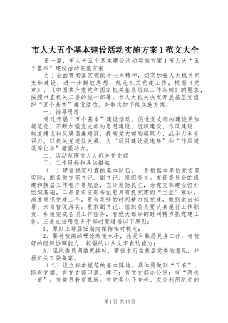 2024年市人大五个基本建设活动实施方案范文大全