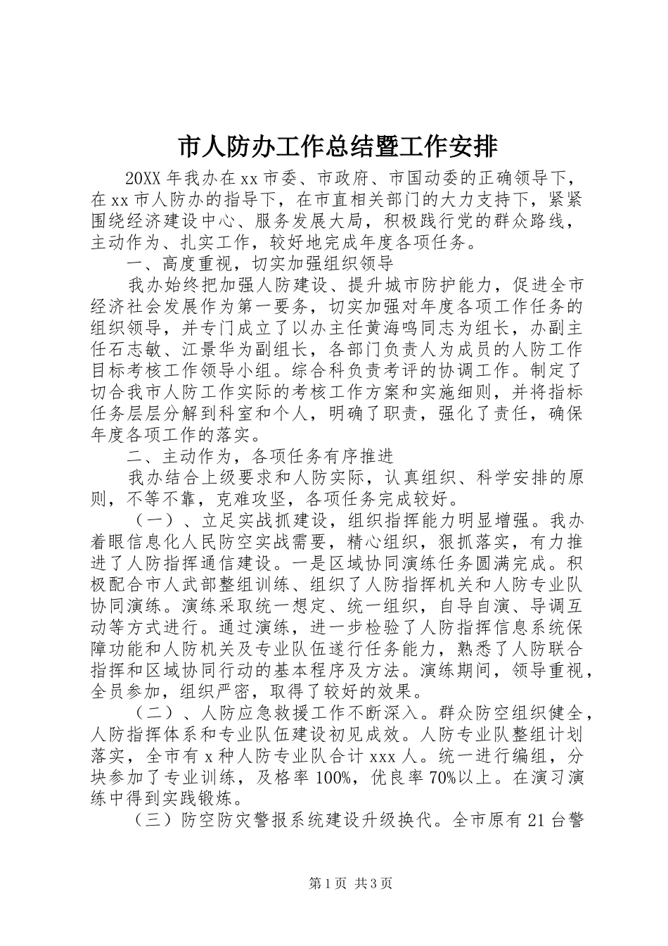 2024年市人防办工作总结暨工作安排_第1页