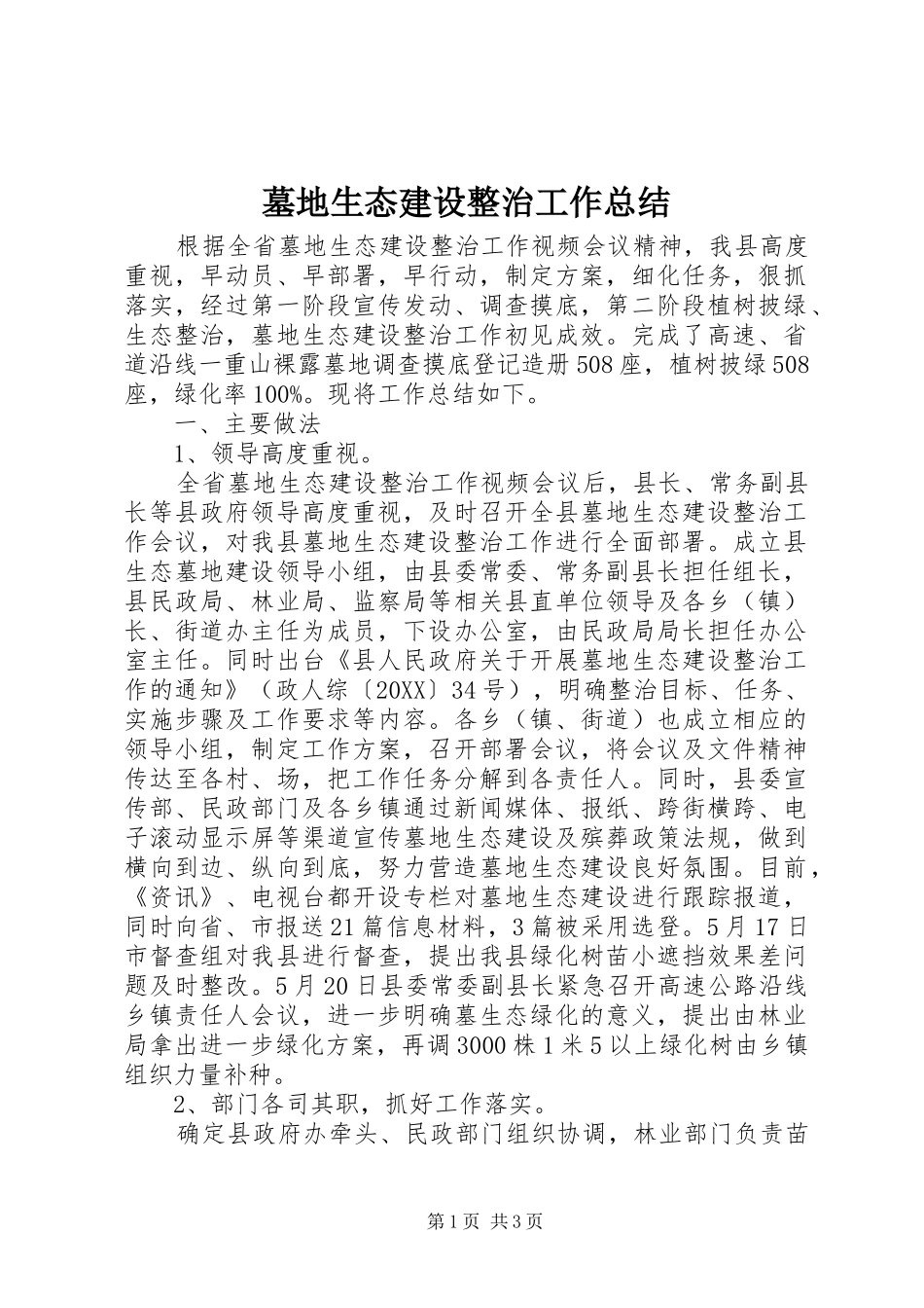 2024年墓地生态建设整治工作总结_第1页