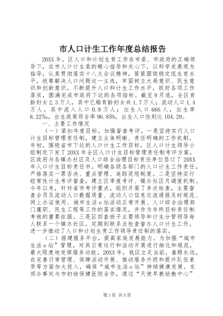 2024年市人口计生工作年度总结报告