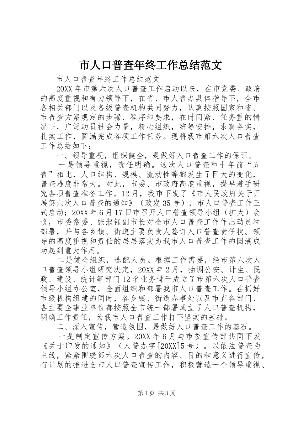 2024年市人口普查年终工作总结范文_第1页