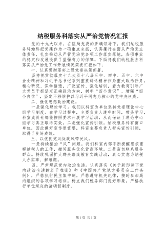 2024年纳税服务科落实从严治党情况汇报