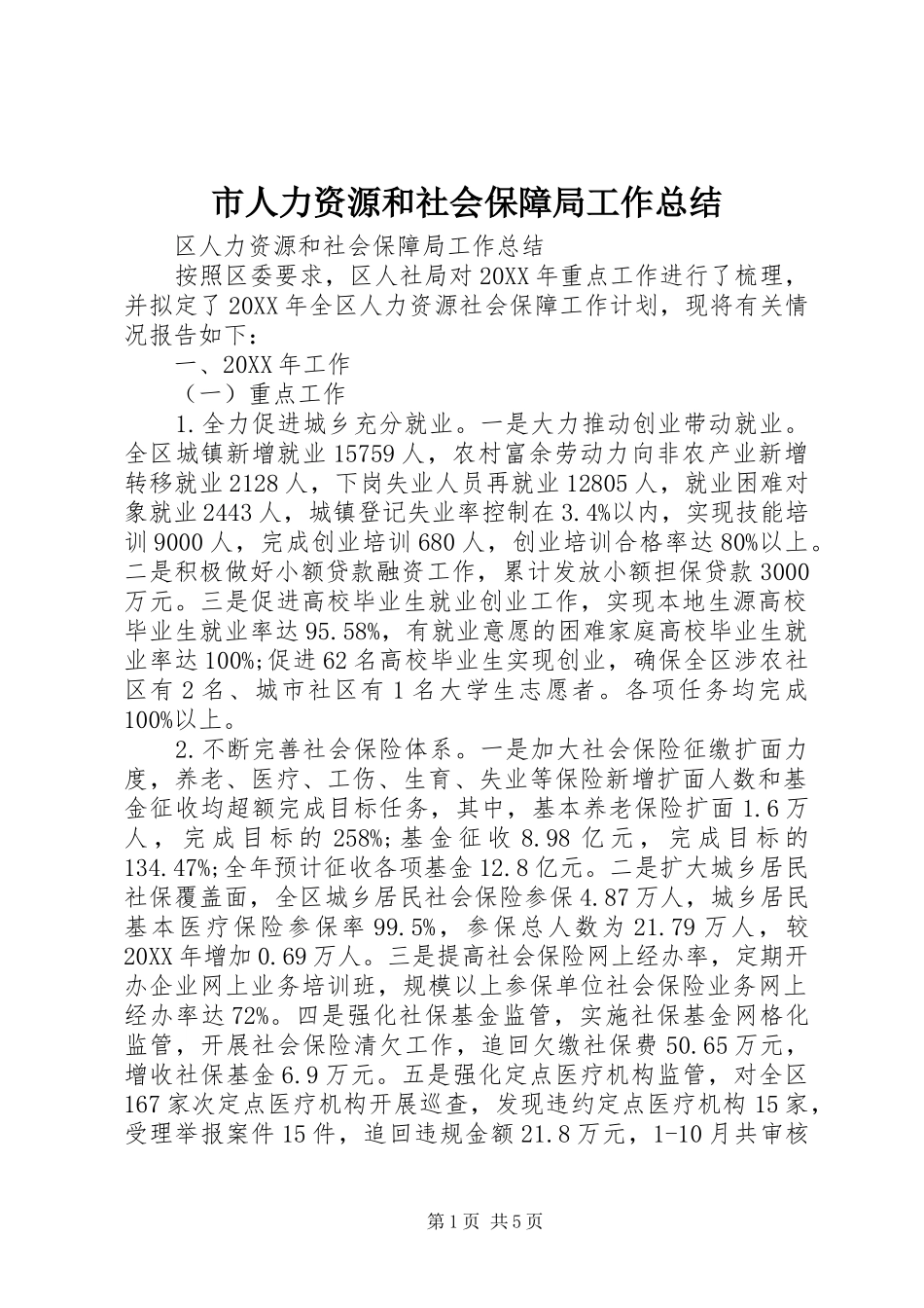 2024年市人力资源和社会保障局工作总结_第1页
