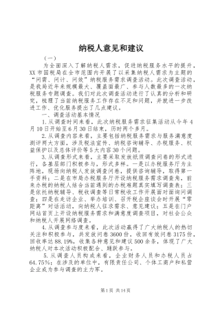 2024年纳税人意见和建议