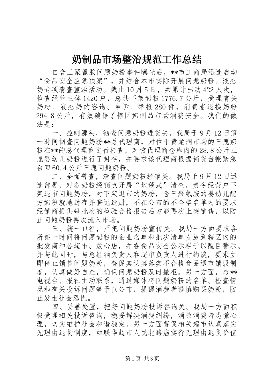 2024年奶制品市场整治规范工作总结_第1页