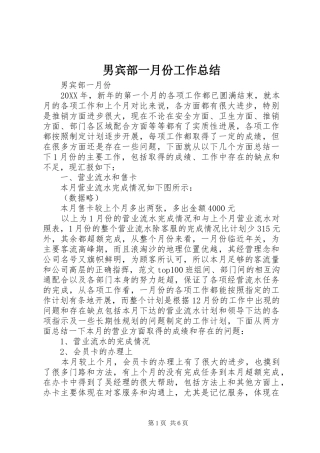 2024年男宾部一月份工作总结