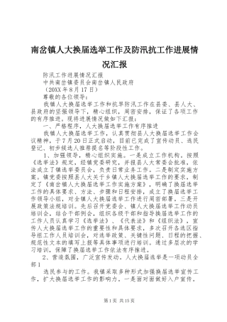 2024年南岔镇人大换届选举工作及防汛抗工作进展情况汇报