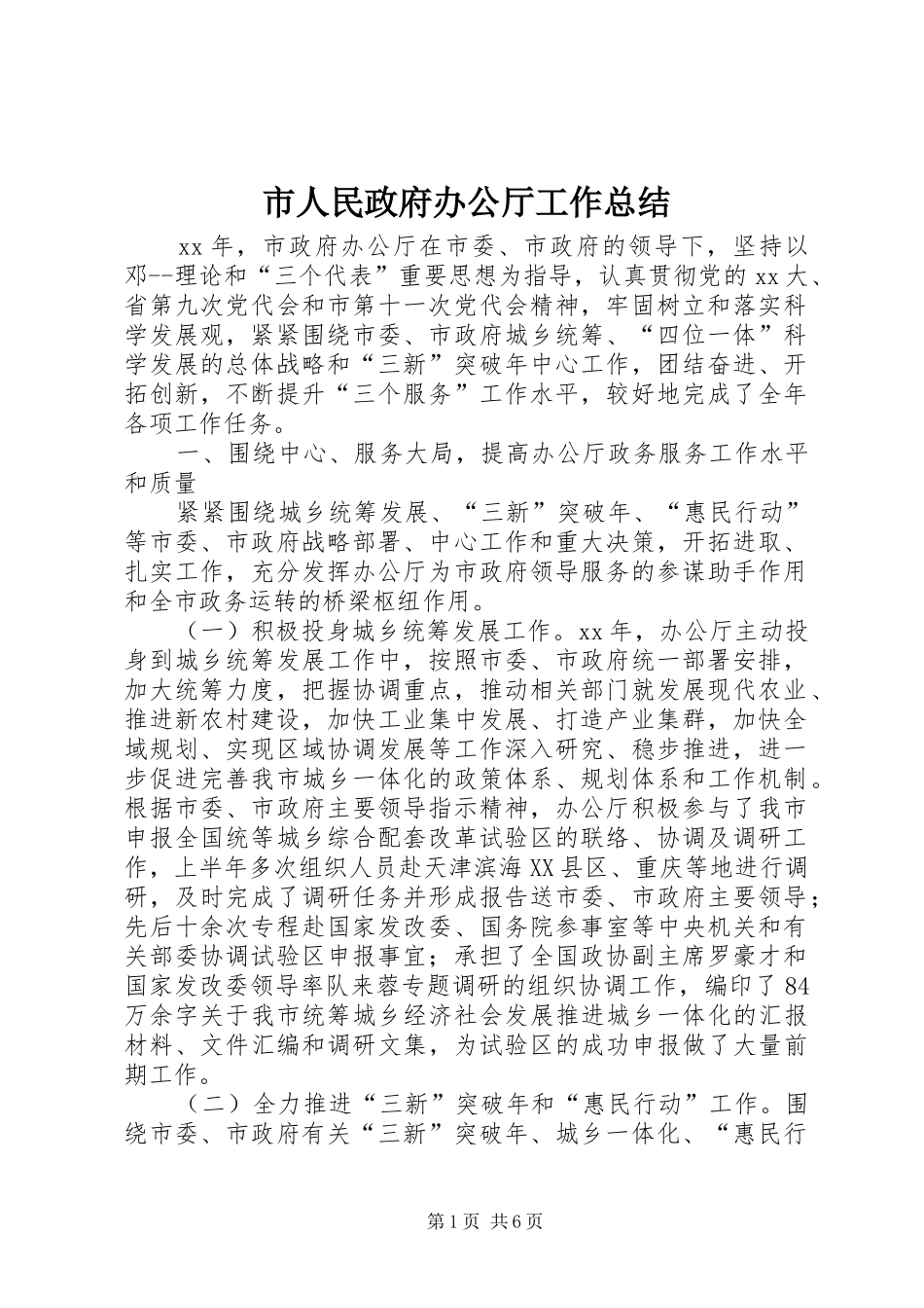 2024年市人民政府办公厅工作总结_第1页
