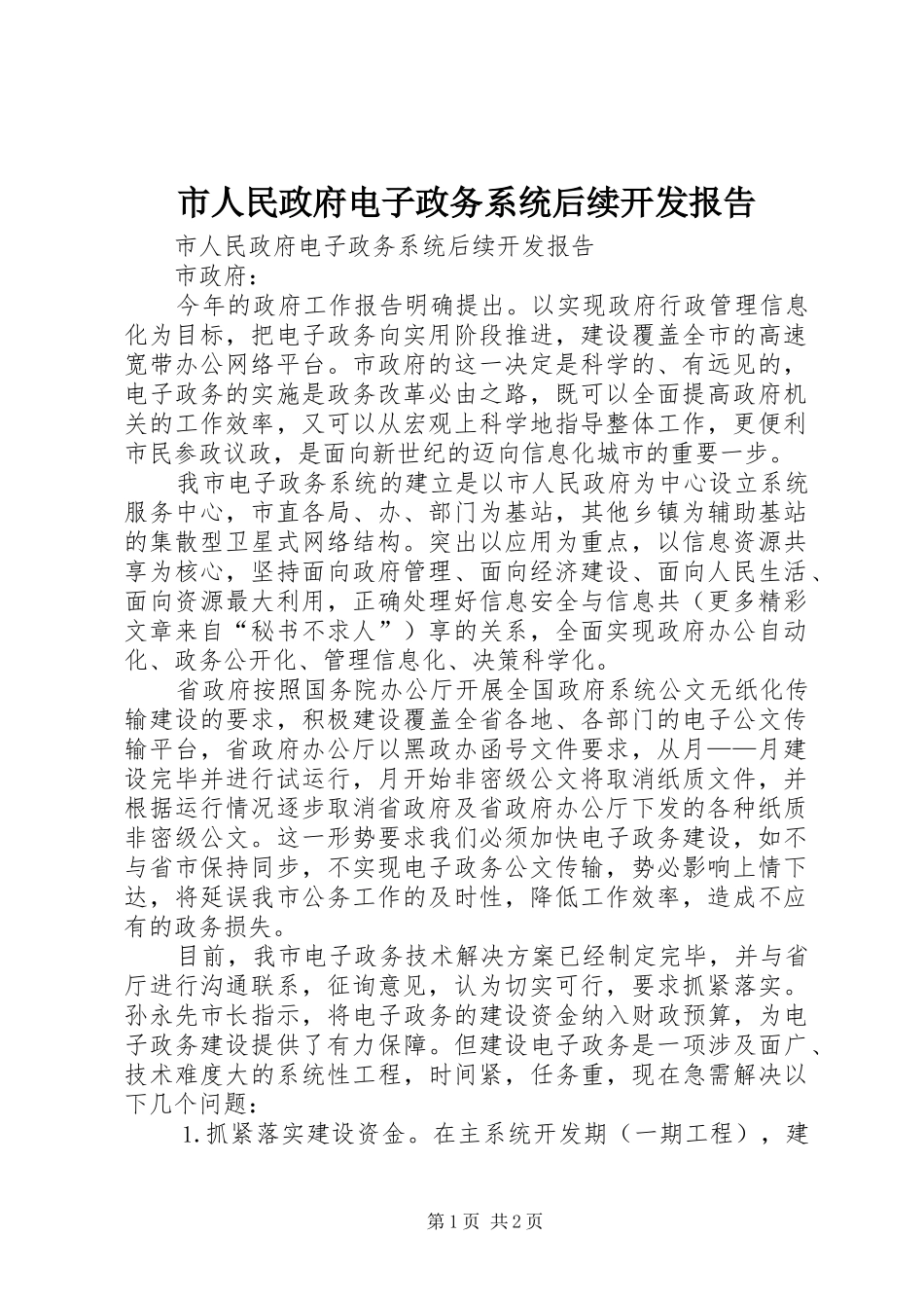 2024年市人民政府电子政务系统后续开发报告_第1页