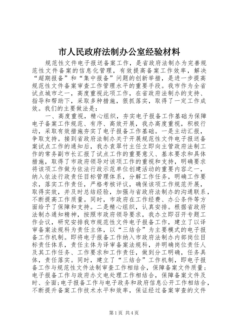 2024年市人民政府法制办公室经验材料_第1页
